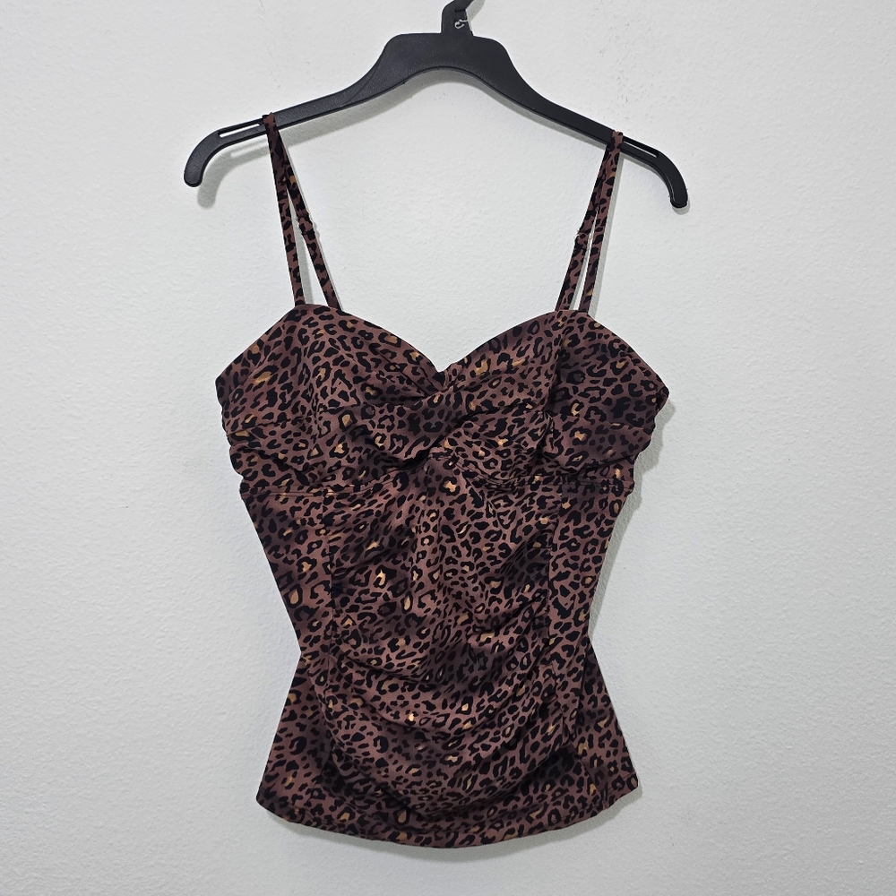 Assets By Spanx Brown Leopard Tankini top Swimsuit